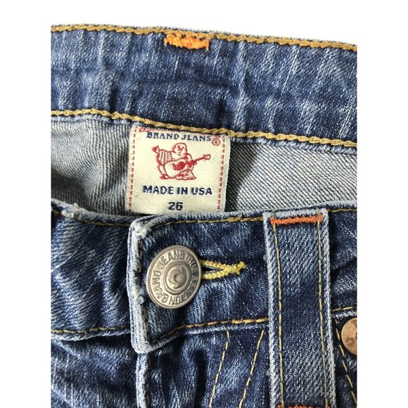 True Religion World Tour  Jonny Women 26x28 Blue Denim Jeans Colored Stitch - Picture 9 of 9